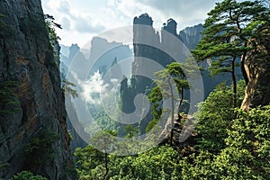 beautiful mountain landscape with natural stone pillars and cliffs