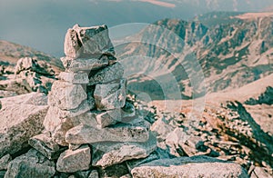 Beautiful mountain landscape peak big stones over the top of Peleaga mountain in national Retezat Park Romania