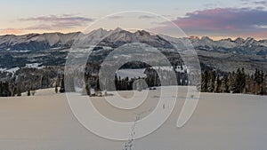 Beautiful mountain landscape during romantic winter sunrise - Tatra Mountains, Poland