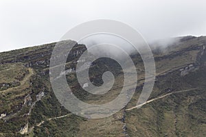 Beautiful mountain landscape with a sand road across the mountains