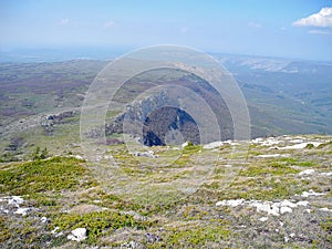 Beautiful mountain landscape with sloping mountain ridge at spring. Crimean mountains