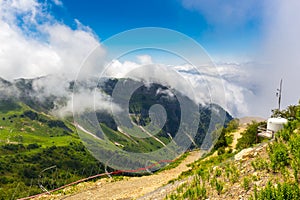 Beautiful mountain landscape with summer view on Gorky Gorod ski resor