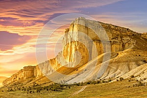 Beautiful mountain landscape at sunset.