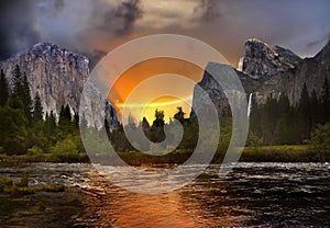 Beautiful Mountain Landscape Sunset, Dramatic Storm Clouds