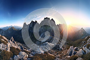 Beautiful mountain landscape,  Sunset over the mountains