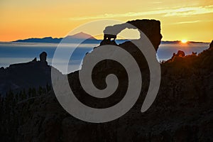 Beautiful mountain landscape, sunset silhouette. Gran Canaria