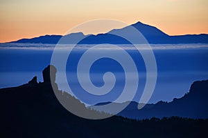 Beautiful mountain landscape, sunset silhouette, Gran Canaria