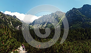 Beautiful mountain landscape travelers High tatras mountains Slovakia