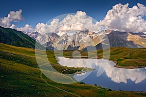 Beautiful mountain landscape view of Koruldi lakes in Svaneti, Country of Georgia