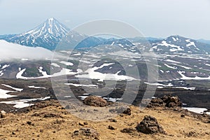 Beautiful mountain landscape of Vilyuchinsky Volcano at sunny day. Kamchatka Peninsula, Russia