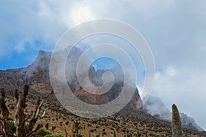 Beautiful mountain landscapes in the volcanic rock formations at Mount Kenya