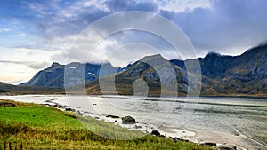 Beautiful mountain range landscape, Lofoten, Norway