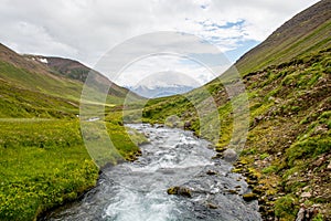 Beautiful mountain range and landscape near Dalvik in Iceland