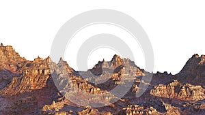 Beautiful mountain range, layered rock formations in the dessert isolated on white background