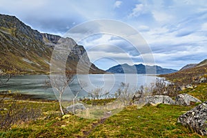 Beautiful mountain range and sea landscape, Tromso, Norway