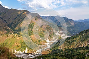 Beautiful mountain river valley with scenic landscape at Kausani Uttarakhand India.