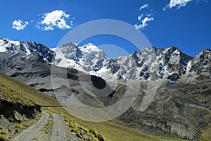 Beautiful mountain road in the Andes, Cordillera Real, Bolivia