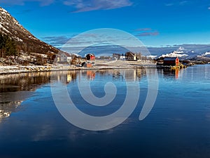 Beautiful mountain scene in Leknes, Norway photo