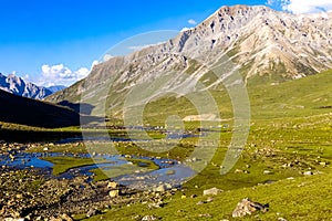 Beautiful mountain scenery with blue sky in a valley of Sonamarg Hill in Jammu and Kashmir, India