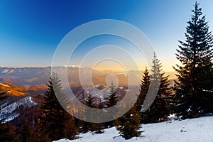 Beautiful mountain snowy landscape. Beautiful sunny day in the mountains.