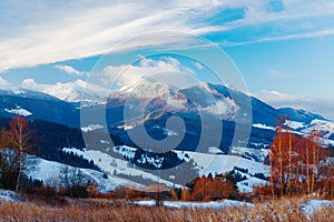 Beautiful mountain snowy landscape. Beautiful sunny day in the mountains.