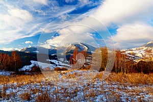 Beautiful mountain snowy landscape. Beautiful sunny day in the mountains.