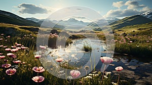 Beautiful Mountain Stream With Weeds: Vray Tracing Landscape Inspiration