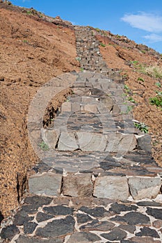 Beautiful mountain trail path near Pico do Arieiro on Madeira island, Portugal