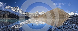 Beautiful mountain view with reflection in Gokyo Lake, Himalayas photo