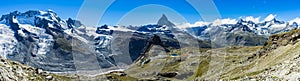 Beautiful mountainous landscape with the Matterhorn peak in Valais region, Switzerland