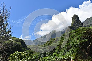 Beautiful mountainous landscape under a cloudy sky on the island of Maui, Hawaii