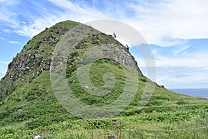 Beautiful mountainous landscape under a cloudy sky on the island of Maui, Hawaii