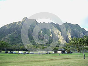 Beautiful mountainous scenery under the clear sky in Hawaii