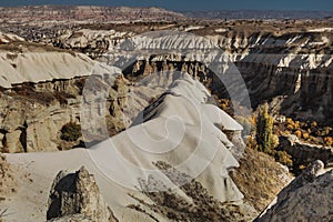 Beautiful mountains and beautiful valley in Goreme, Cappadocia in Turkey.