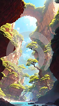 Beautiful mountains cliff nature landscape illustration ai generated