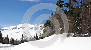 Beautiful mountains covered with snow. Sunny day