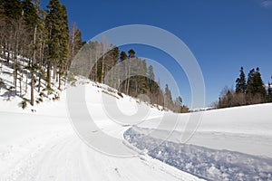 Beautiful mountains covered with snow. Sunny day