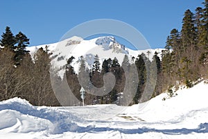 Beautiful mountains covered with snow. Sunny day