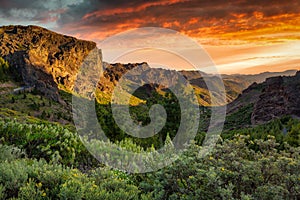 Beautiful mountains on the island of Gran Canaria in Spain at sunset