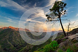 Beautiful mountains on the island of Gran Canaria in Spain at sunset