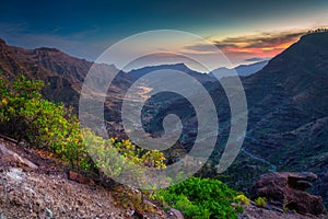 Beautiful mountains on the island of Gran Canaria in Spain at sunset