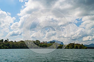 Beautiful mountains lake river sky and natural attractions in Ratchaprapha Dam at Khao Sok National Park, Surat Thani Province, Th