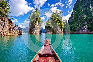 Beautiful mountains in Ratchaprapha Dam at Khao Sok National Park, Surat Thani Province, Thailand