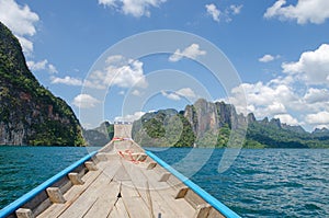 Beautiful mountains and river natural attractions in Ratchaprapha Dam at Khao Sok National Park, Surat Thani Province, Thailand