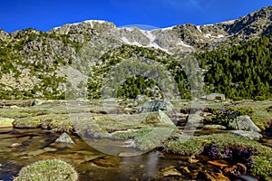 Hermoso montanas con nieve a cielo azul.  