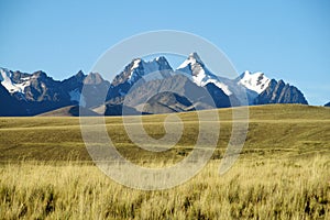 Beautiful mountains view across the field in the Andes, Cordillera Real, Bolivia