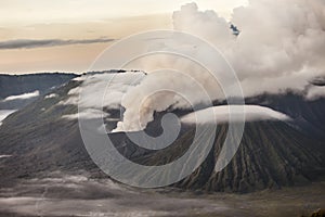 The beautiful mountaintop and crater of mount Bromo in Indonesia