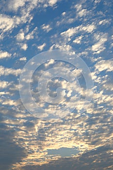 Beautiful moving cloud above dramatic blue sunset sky cloudy