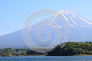 Beautiful Mt.Fuji mountain with clear blue sky from Lake Yamanakako