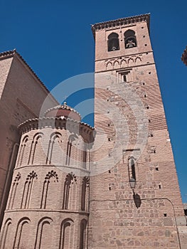 beautiful the Mudejar tower of the Santa Leocadia church in the Spanish city of Toledo on a summer day